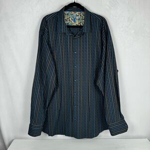 Luchiano Visconti Striped Blue-Black Men's Button-Down Long Sleeve Flip Cuff 3XL